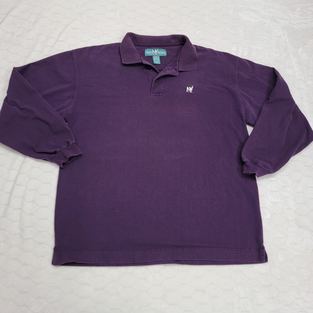 Vintage Big Dogs Polo Shirt Mens XL Purple Long Sleeve Embroidered Logo Cotton